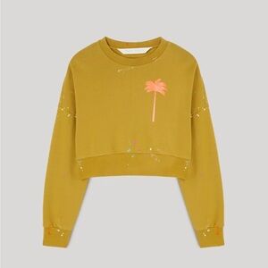 Palm Angels Mustard Sweatshirt with Pink Palm-S